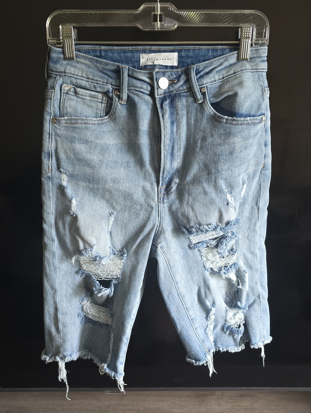 Risen Light Blue Distressed Womens Denim Shorts -